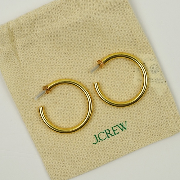 New JCREW Mini Tube Hoop Earrings in Shiny Matte Gold $34 M0482 - Picture 3 of 4